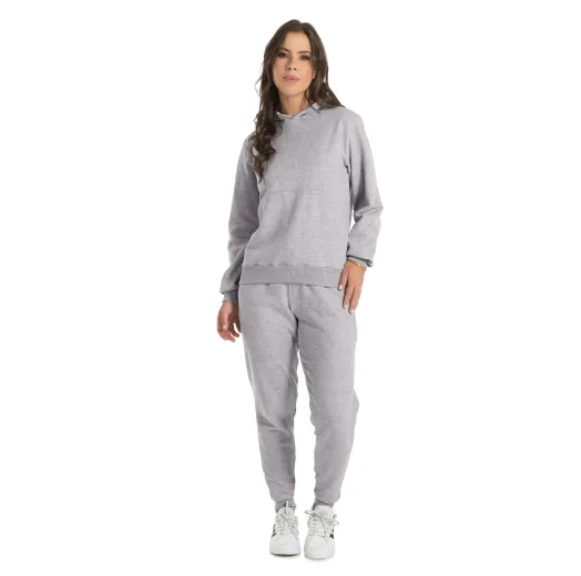 Conjunto Moletom Feminino com Capuz Cinza Mescla 