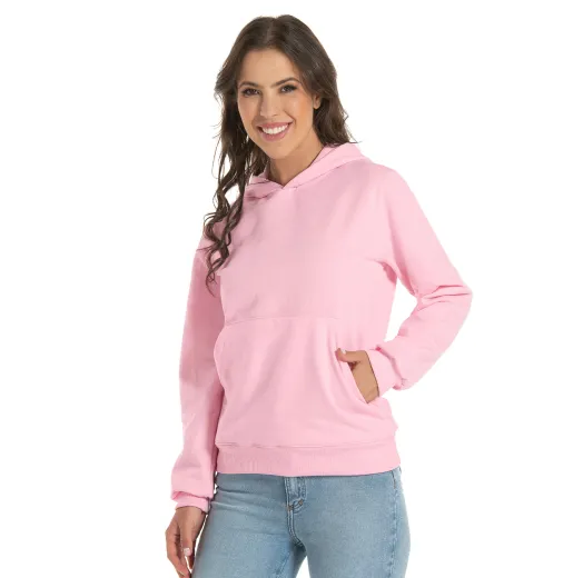 Moletom Canguru com Capuz Feminino Rosa Claro