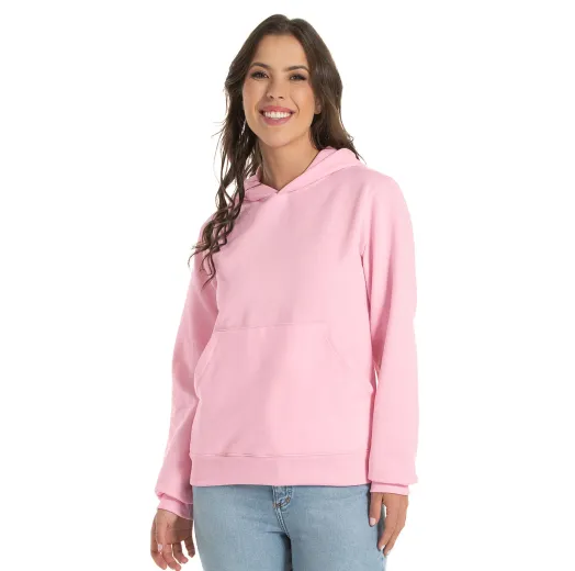 Moletom Canguru com Capuz Feminino Rosa Claro