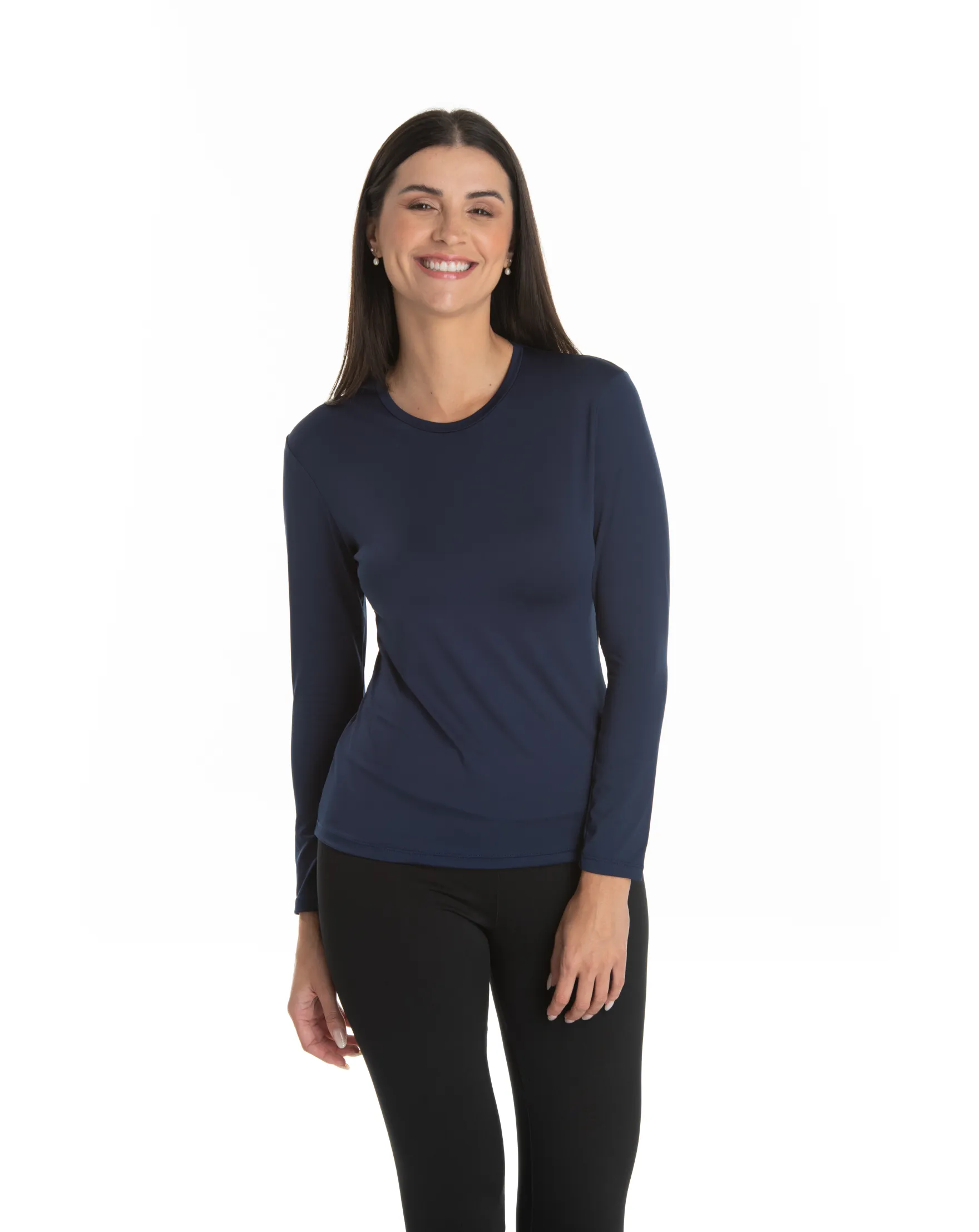 Camiseta Segunda Pele Manga Longa Feminina Azul Marinho UV 50+