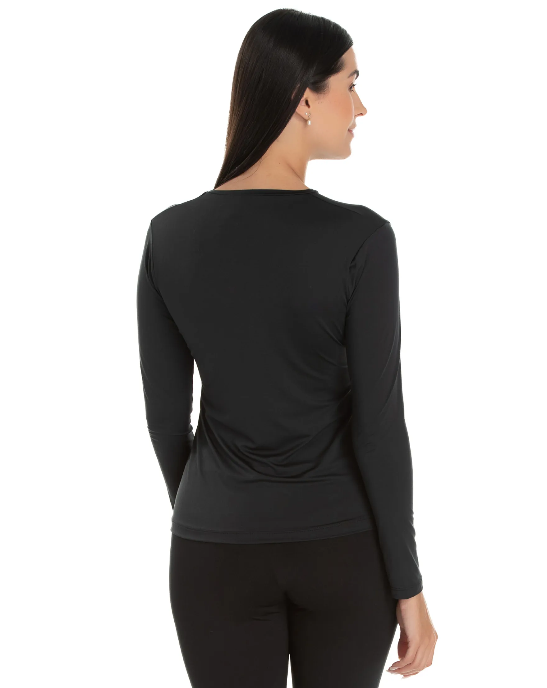 Camiseta Segunda Pele Manga Longa Feminina Preta UV 50+
