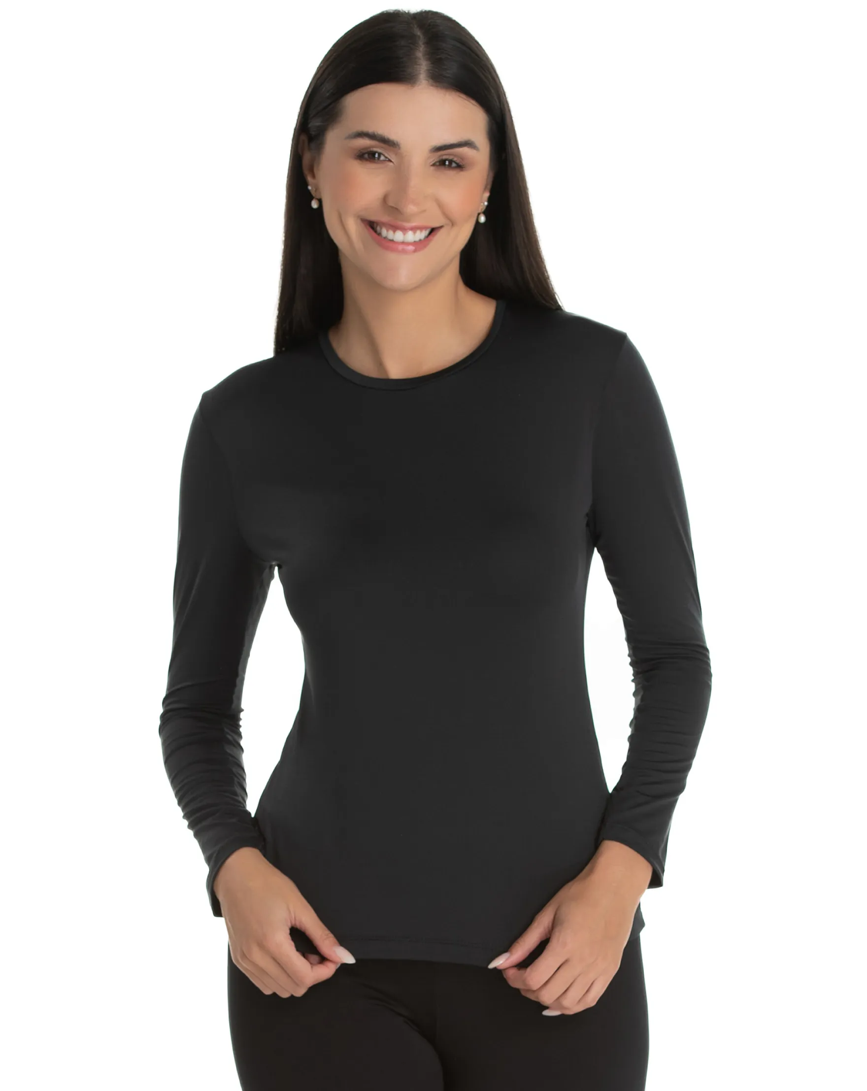 Camiseta Segunda Pele Manga Longa Feminina Preta UV 50+