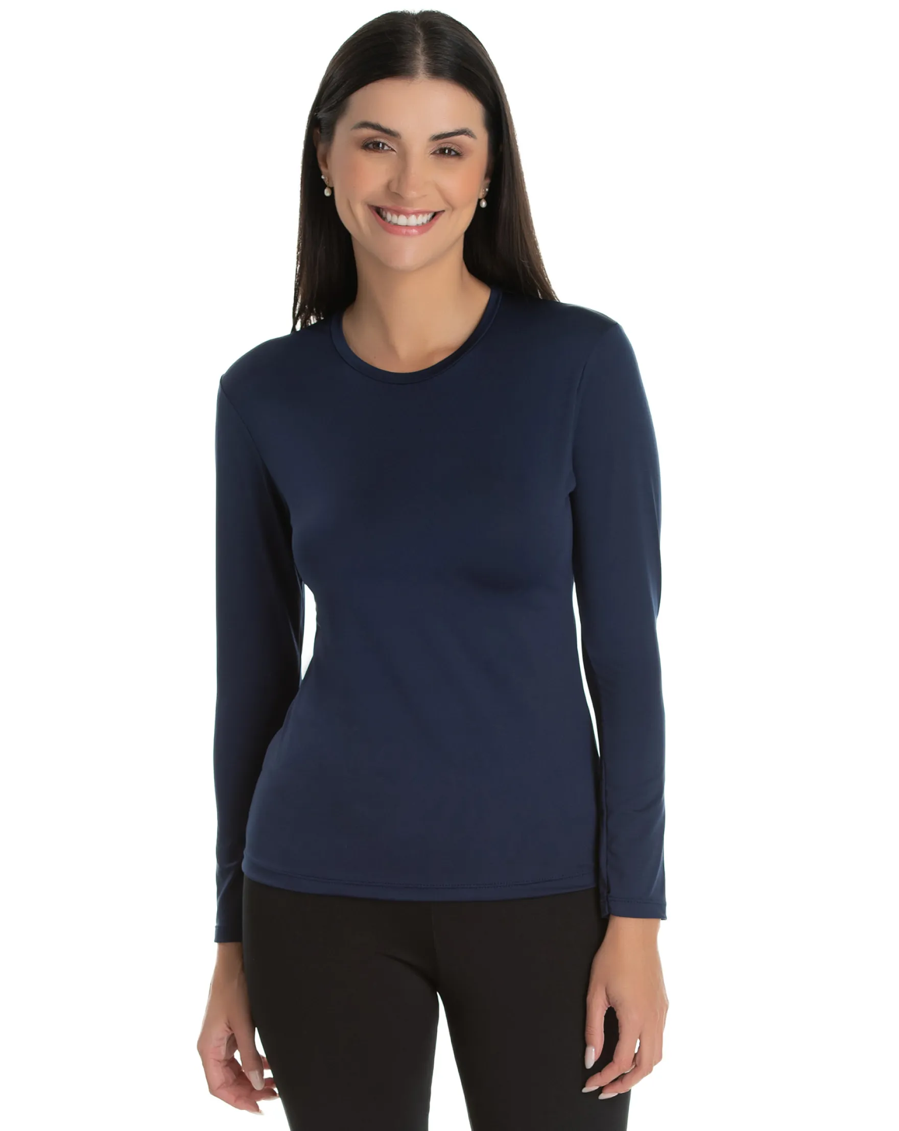 Camiseta Segunda Pele Manga Longa Feminina Azul Marinho UV 50+