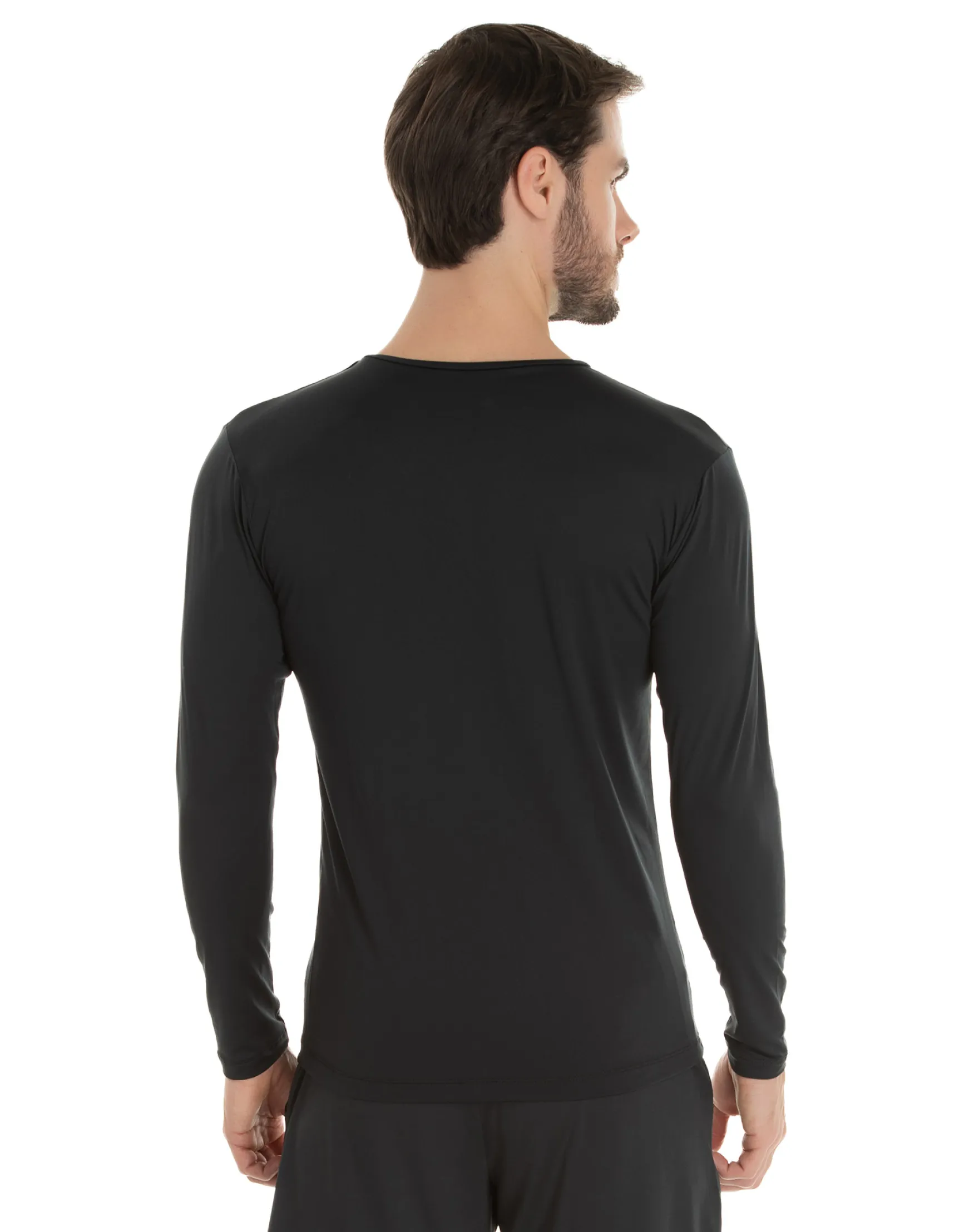 Kit 3 Camisetas Segunda Pele Manga Longa Masculina Preta UV 50+