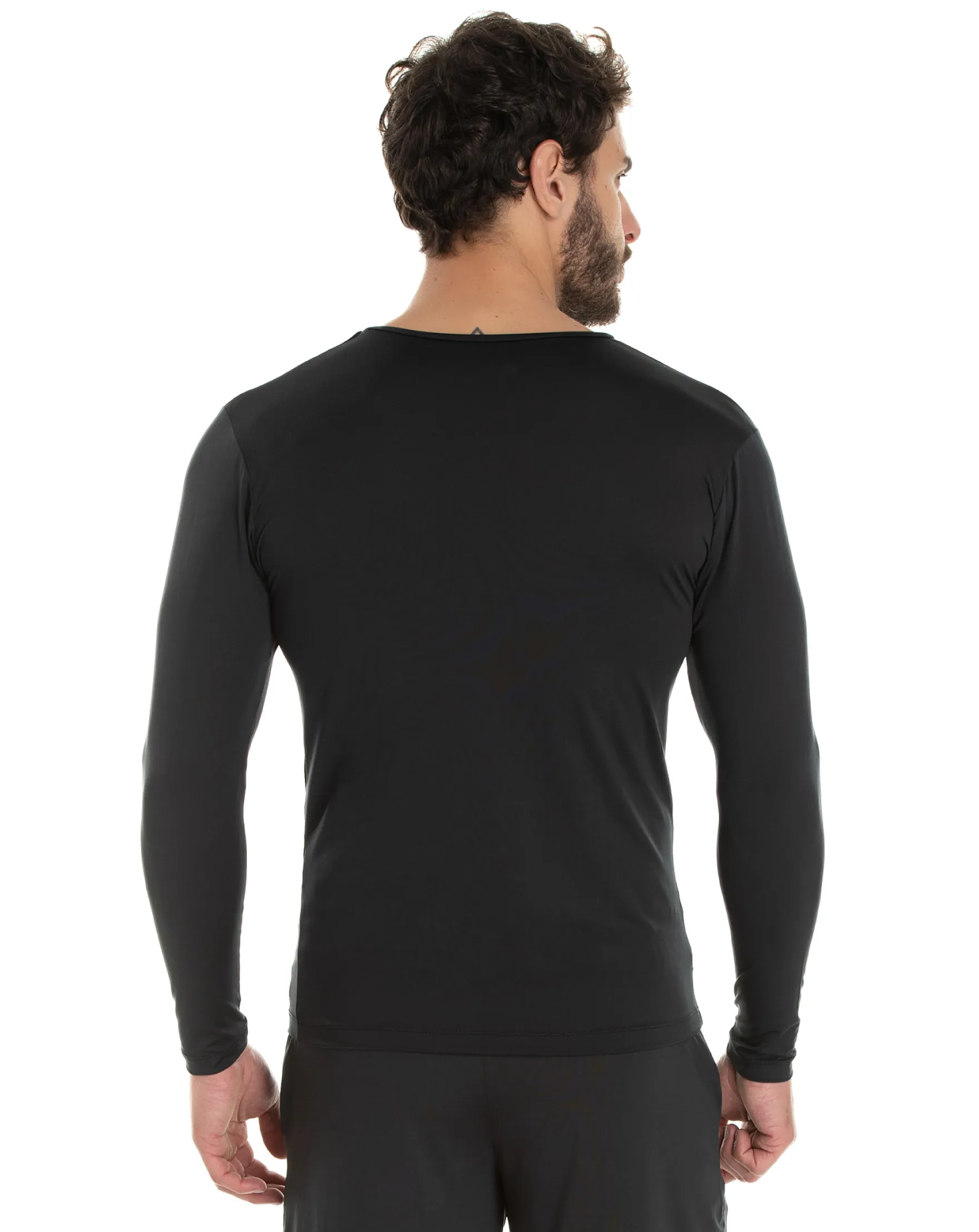 Kit 3 Camisetas Segunda Pele Manga Longa Masculina Preta UV 50+