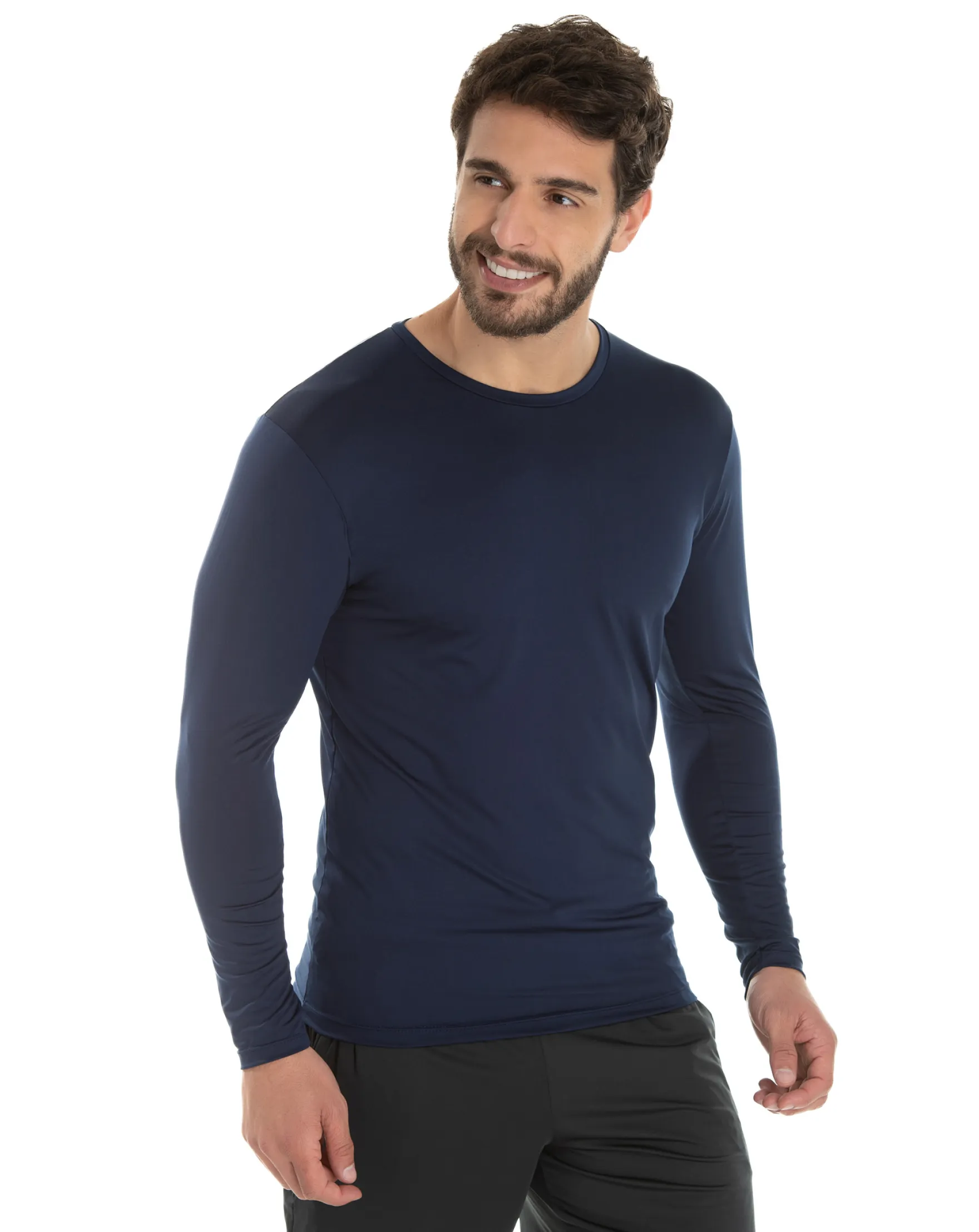 Camiseta Segunda Pele Manga Longa Masculina Azul Marinho UV 50+