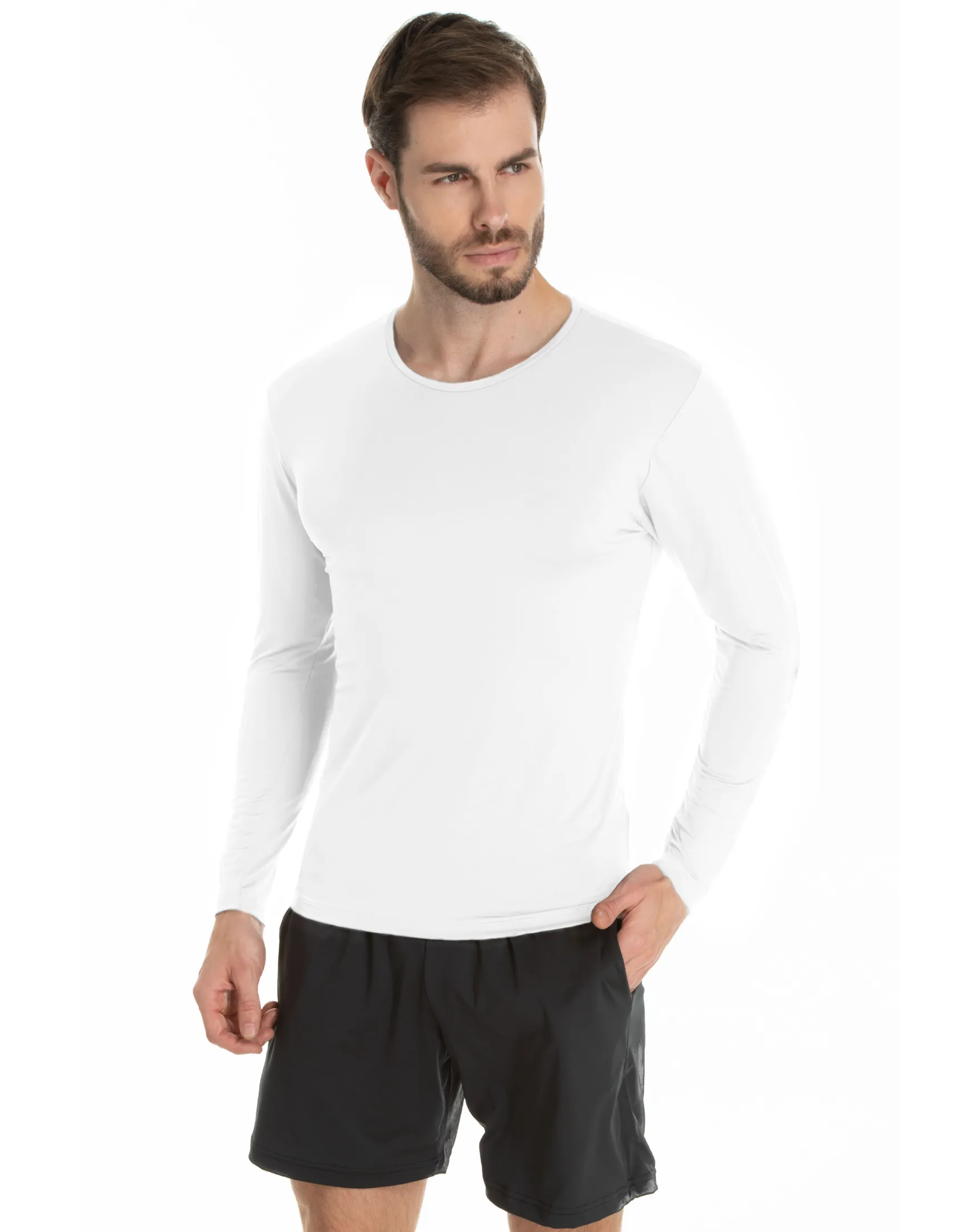 Camiseta Segunda Pele Manga Longa Masculina Branca UV 50+