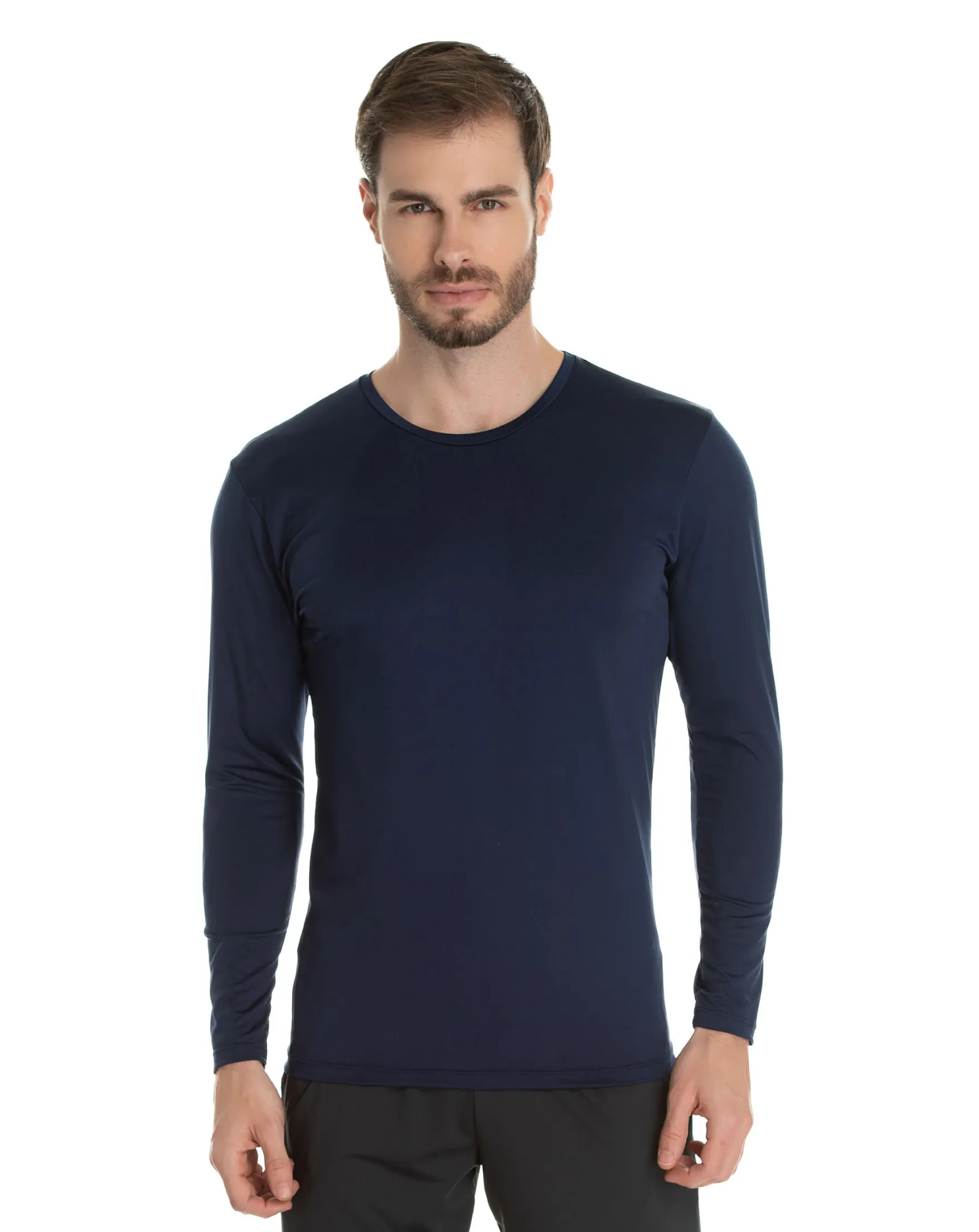 Camiseta Segunda Pele Manga Longa Masculina Azul Marinho UV 50+