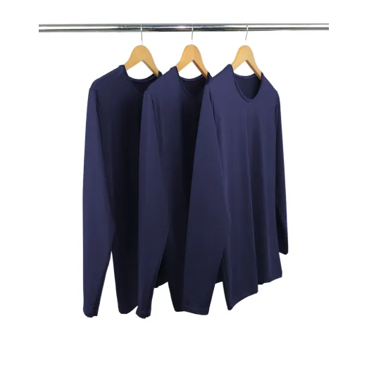 Kit 3 Camisetas Segunda Pele Manga Longa Masculina Azul Marinho UV 50+
