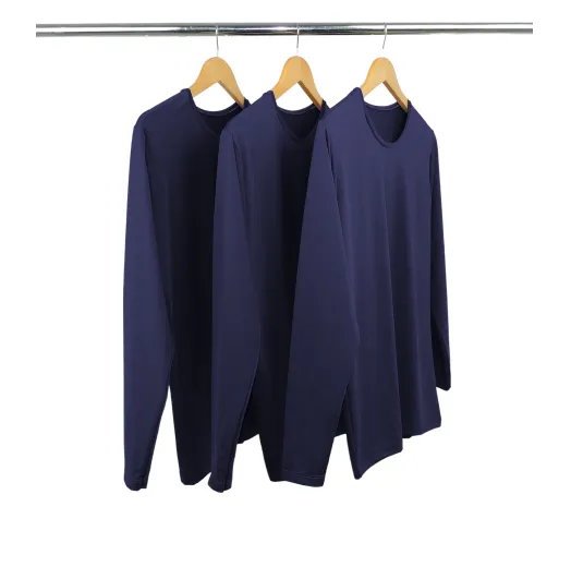 Kit 3 Camisetas Segunda Pele Manga Longa Masculina Azul Marinho UV 50+