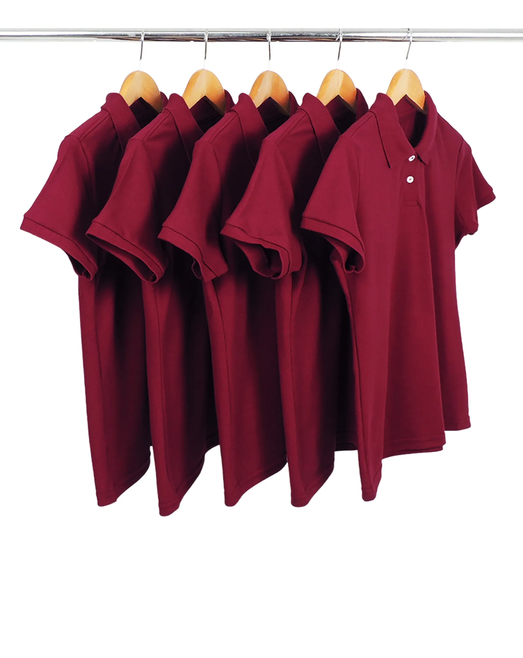 KIT 5 Camisas Polo Piquet Feminina Bordô