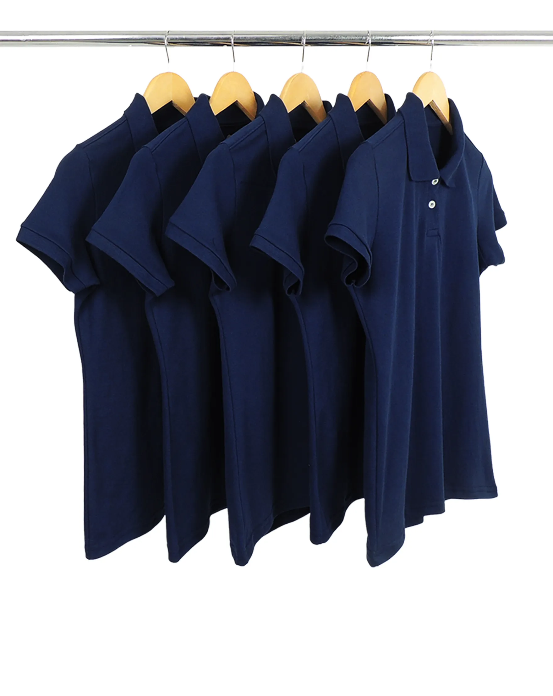 KIT 5 Camisas Polo Piquet Feminina Azul Marinho