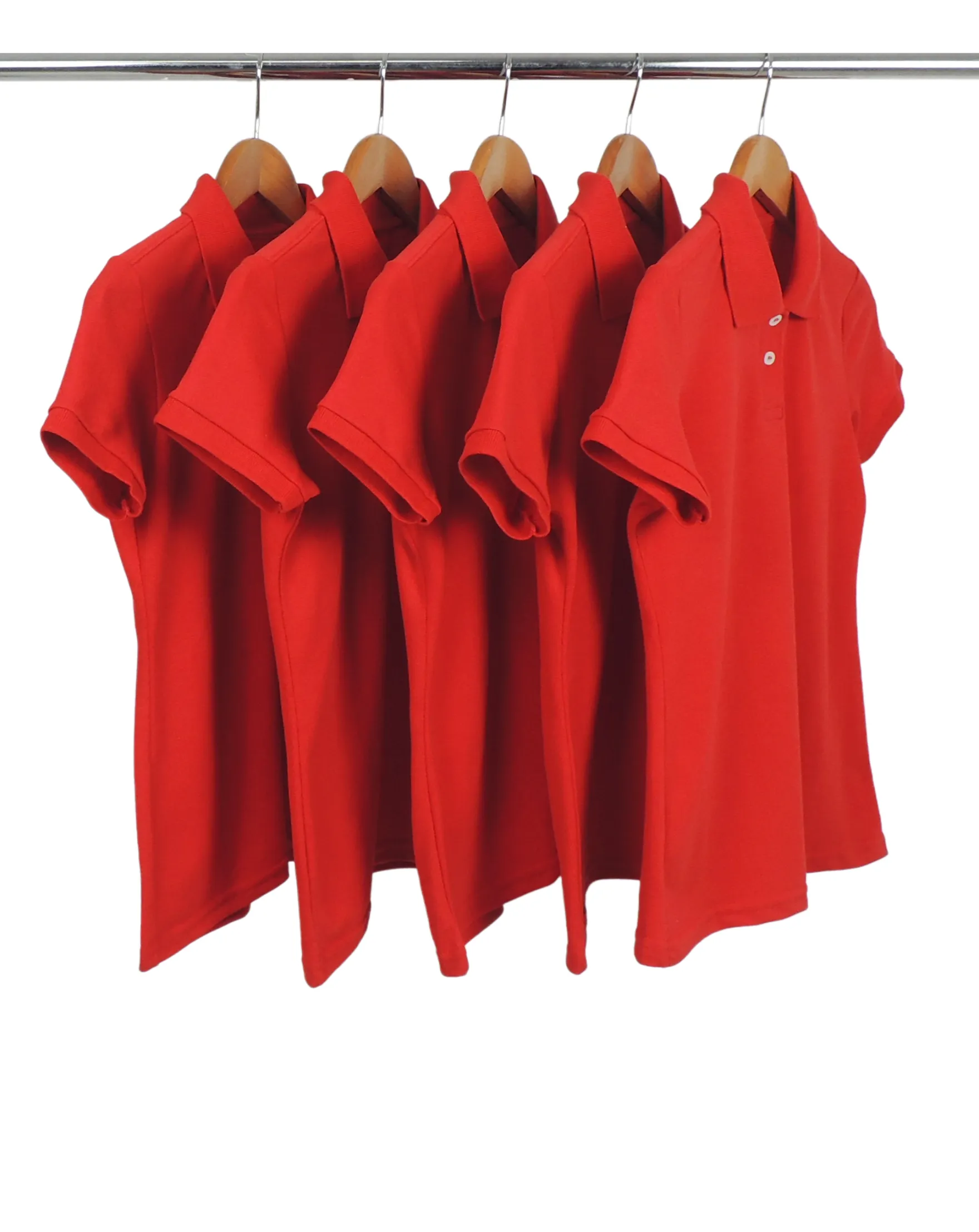 KIT 5 Camisas Polo Piquet Feminina Vermelha