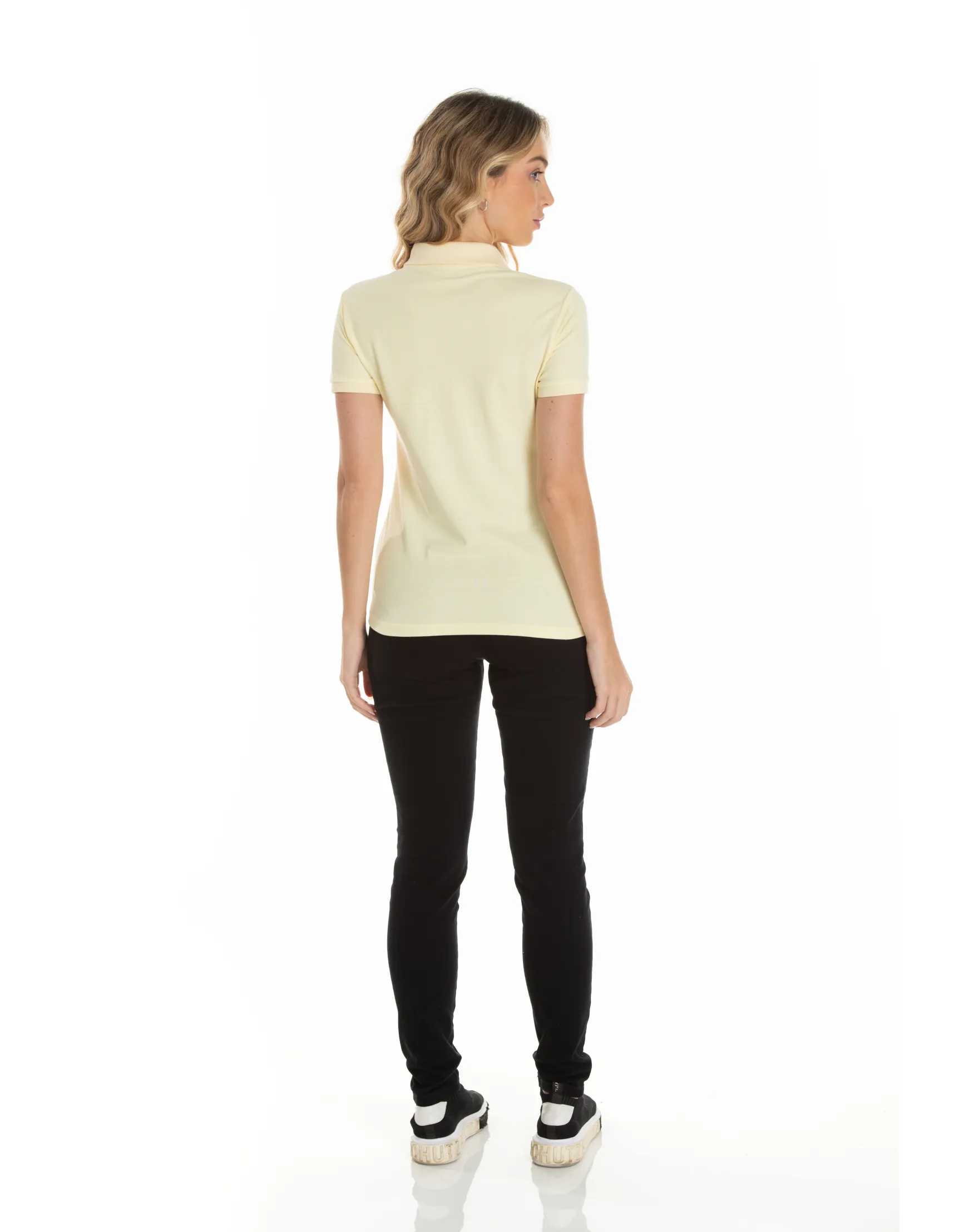 Camisa Polo Piquet Feminina Amarelo Claro