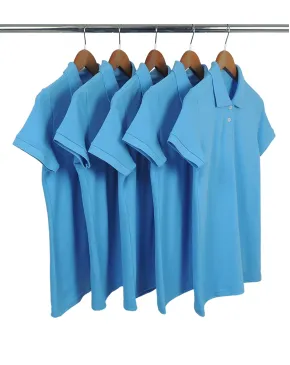 KIT 5 Camisas Polo Piquet Feminina Azul Clara