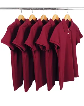 KIT 5 Camisas Polo Piquet Feminina Bordô