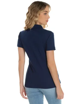 KIT 5 Camisas Polo Piquet Feminina Azul Marinho