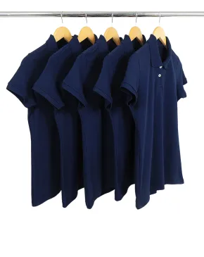 KIT 5 Camisas Polo Piquet Feminina Azul Marinho