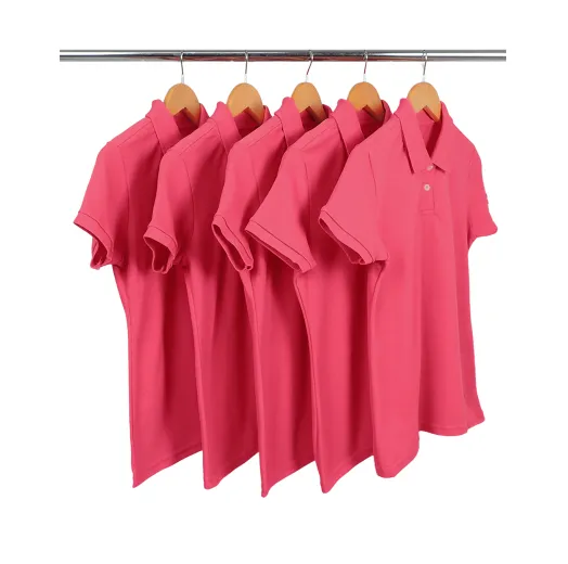 KIT 5 Camisas Polo Piquet Feminina Rosa Pink 