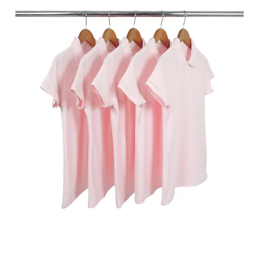 KIT 5 Camisas Polo Piquet Feminina Rosa Claro