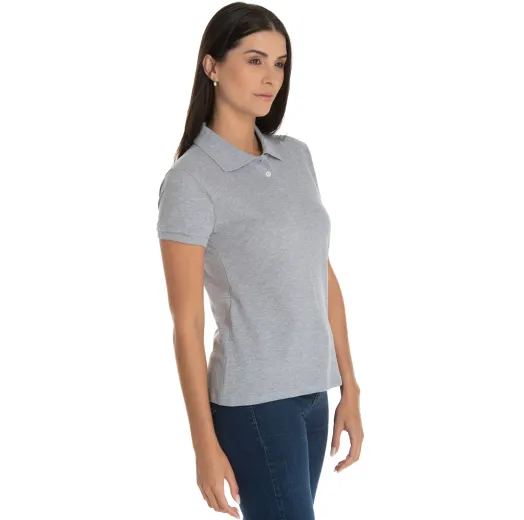 Camisa Polo Piquet Feminina Cinza Mescla