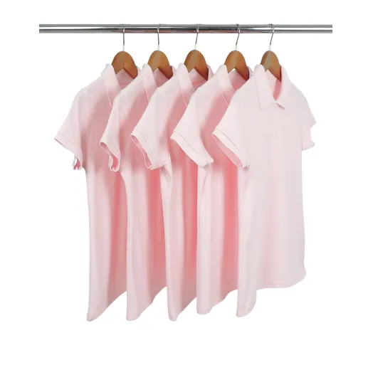 KIT 5 Camisas Polo Piquet Feminina Rosa Claro