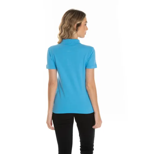 Camisa Polo Piquet Feminina Azul Clara