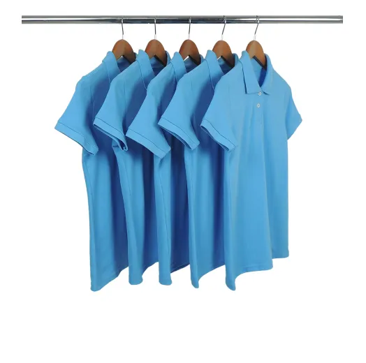 KIT 5 Camisas Polo Piquet Feminina Azul Clara