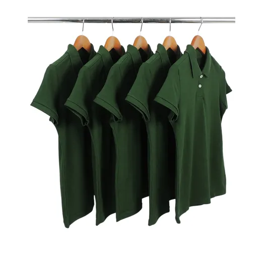 KIT 5 Camisas Polo Piquet Feminina Verde Musgo