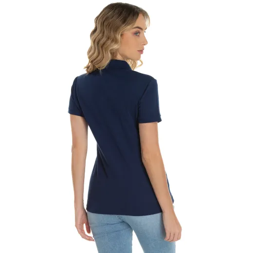 Camisa Polo Piquet Feminina Azul Marinho