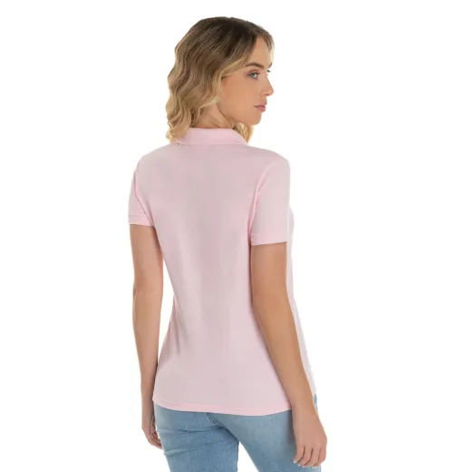 Camisa Polo Piquet Feminina Rosa Claro