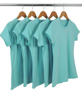 Kit 5 Camisetas Femininas Comfort Mescla Azul Turquesa