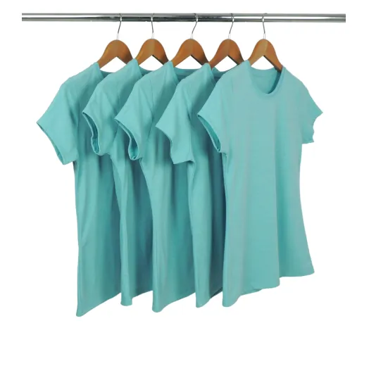 Kit 5 Camisetas Femininas Comfort Mescla Azul Turquesa