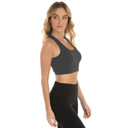Top Nadador Fitness Feminino Cinza Chumbo