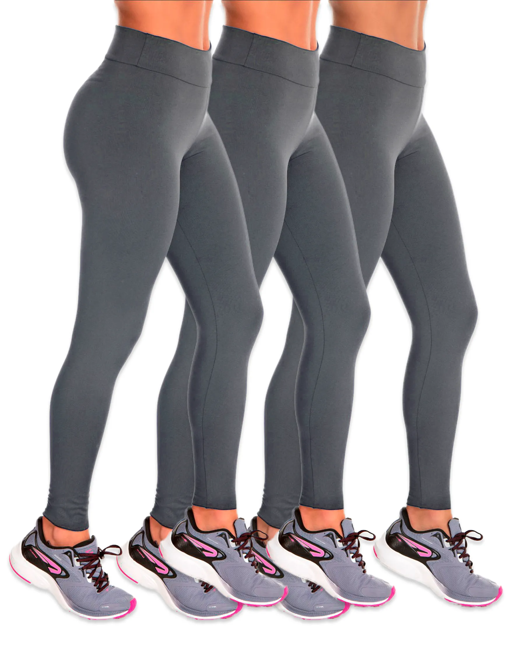Kit 3 Calças Leggings Fitness Feminina Cinza Chumbo