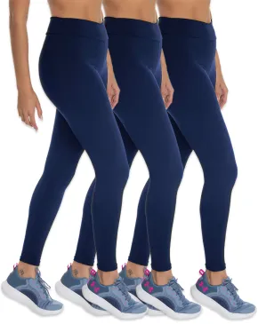 Kit 3 Calças Leggings Fitness Feminina Azul Marinho