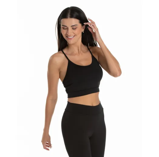 Kit 3 Tops de Alcinha Fitness Feminino Preto