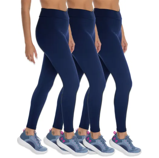 Kit 3 Calças Leggings Fitness Feminina Azul Marinho