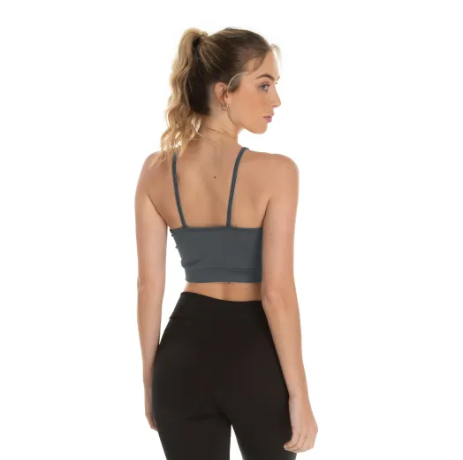 Kit 3 Tops de Alcinha Fitness Feminino Cinza Chumbo