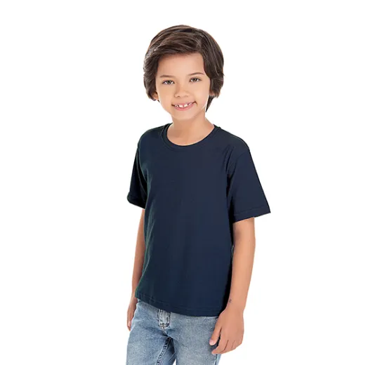 Kit 5 Camisetas Infantil de Algodão Penteado Azul Marinho