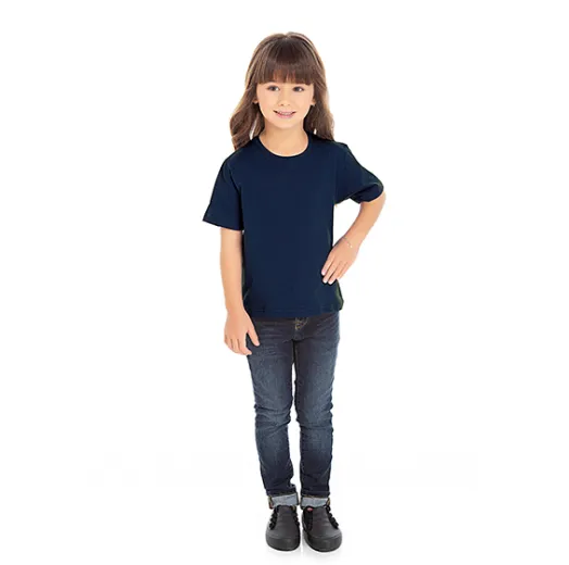 Camiseta Infantil de Algodão Penteado Azul Marinho