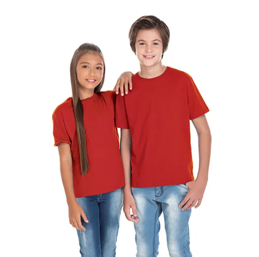 Camiseta Juvenil de Algodão Penteado Vermelha