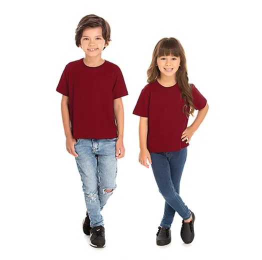 Camiseta Infantil de Algodão Penteado Bordô