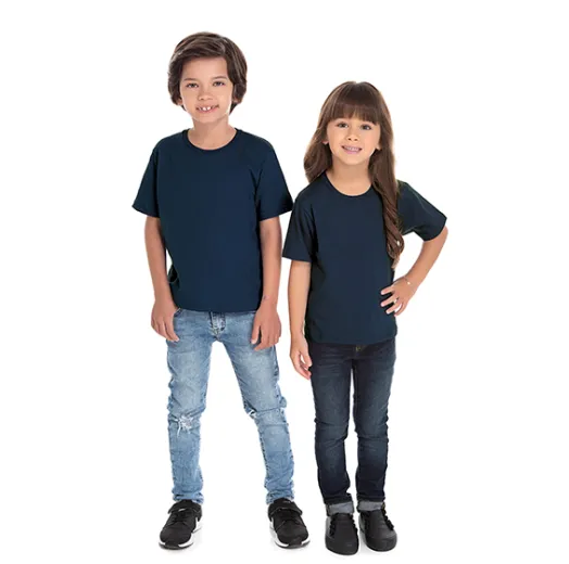 Kit 5 Camisetas Infantil de Algodão Penteado Azul Marinho