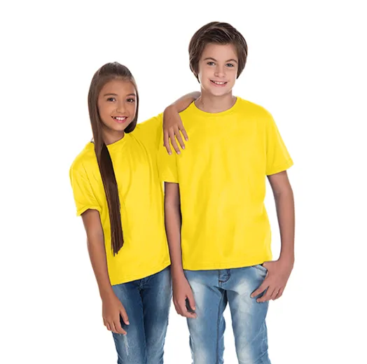 Kit 5 Camisetas Juvenil de Algodão Penteado Amarelo Canário