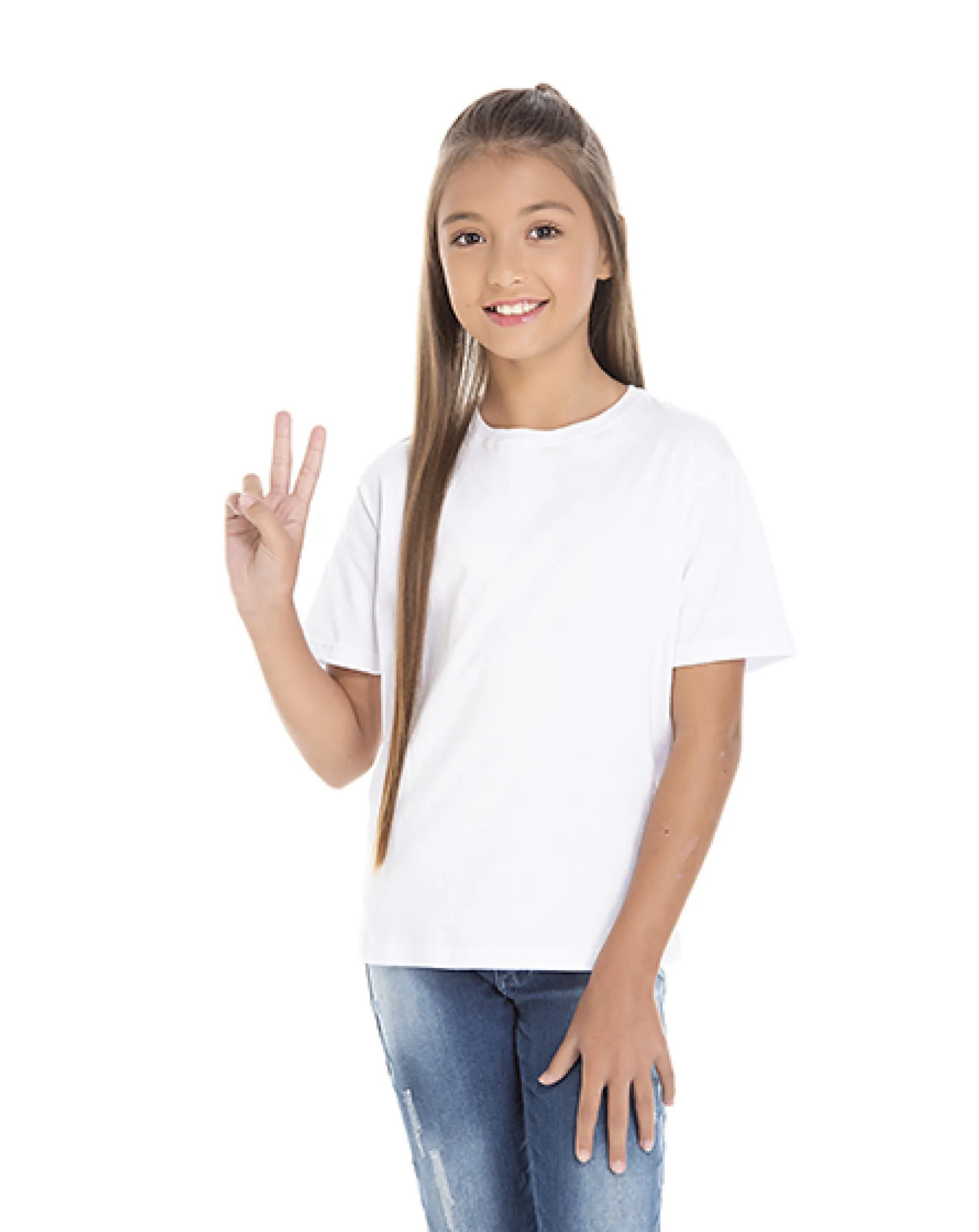 Camiseta Juvenil de Algodão Penteado Branca