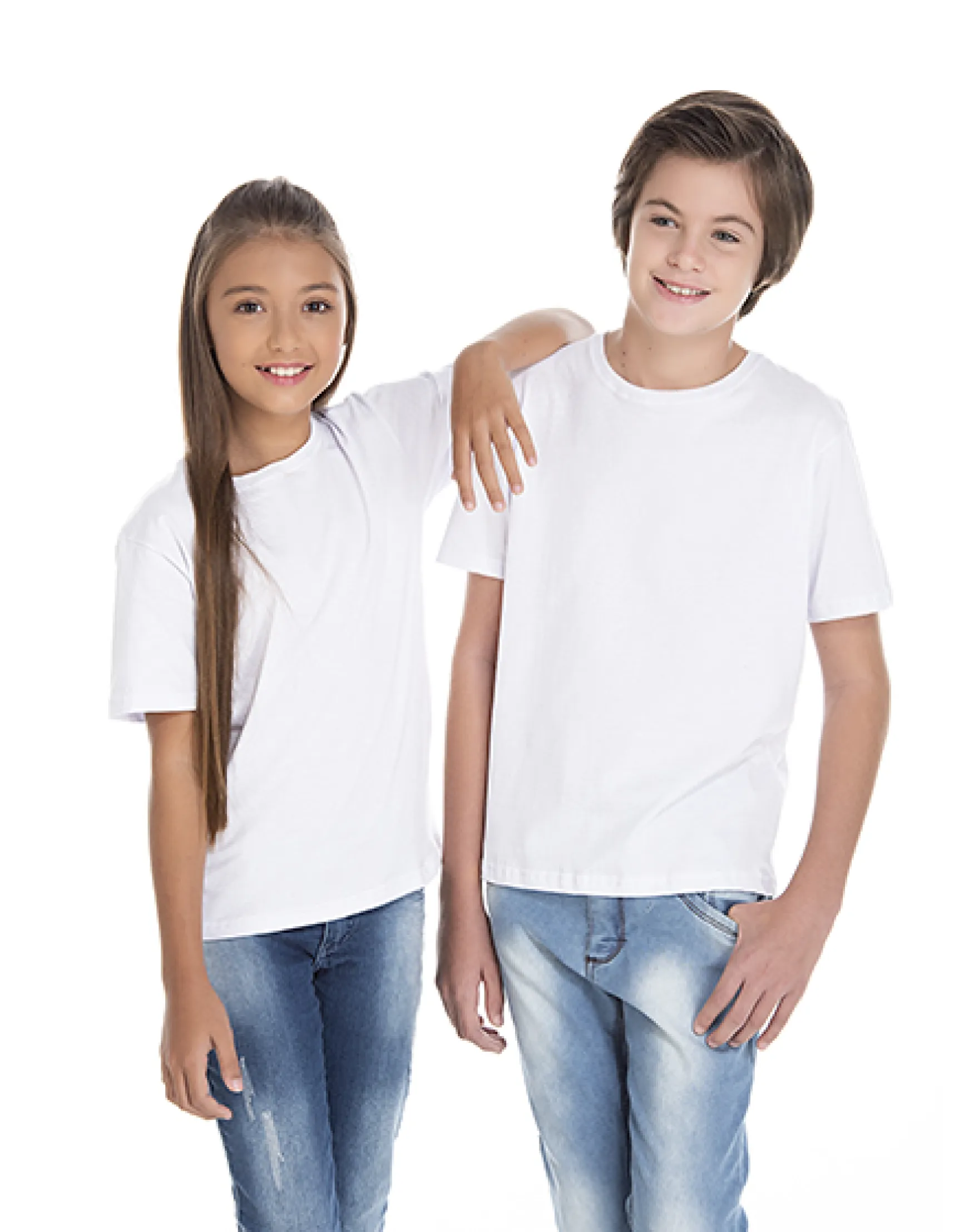 Camiseta Juvenil de Algodão Penteado Branca