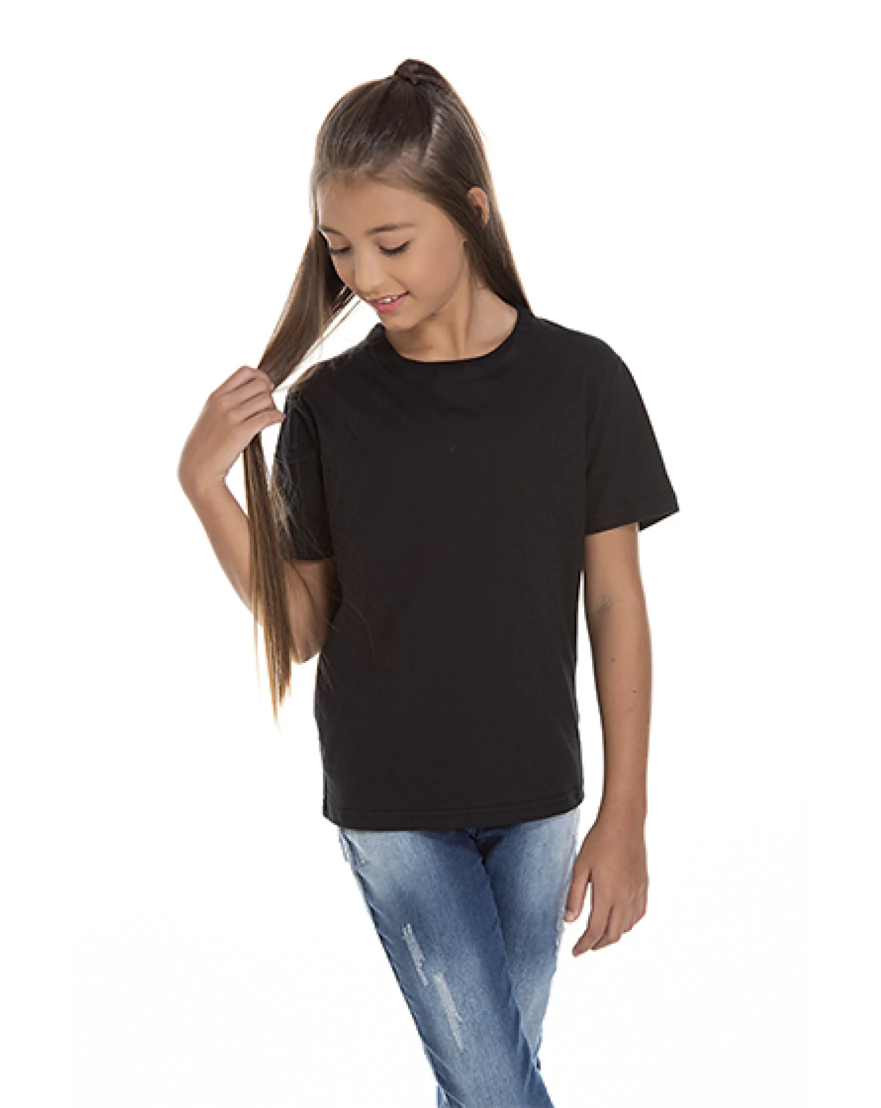 Kit 5 Camisetas Juvenil de Algodão Penteado Preta
