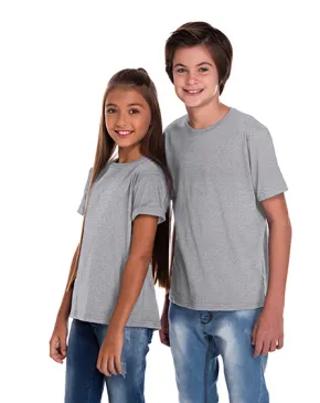Camiseta Juvenil de Algodão Penteado Cinza Mescla