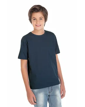 Camiseta Juvenil de Algodão Penteado Azul Marinho